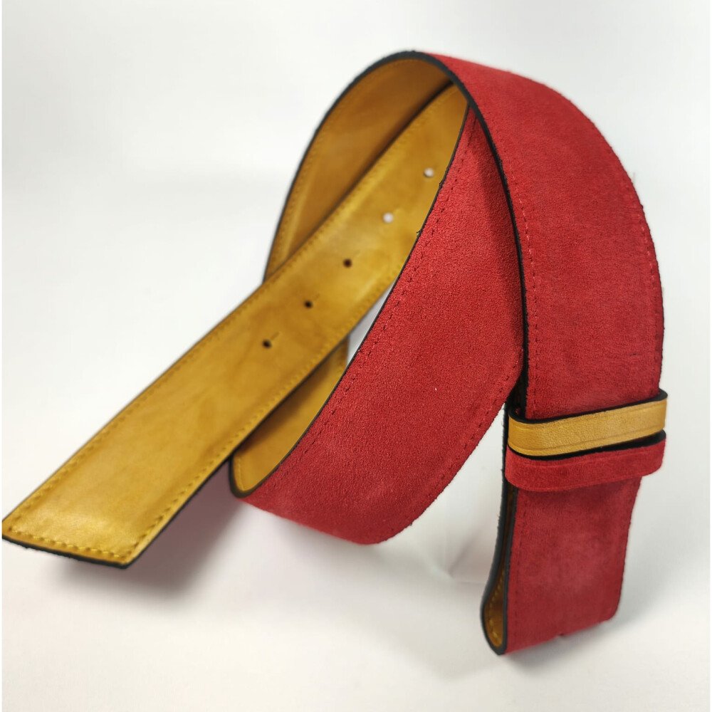 Ceinture reversible femme Moutarde/ Daim rouge